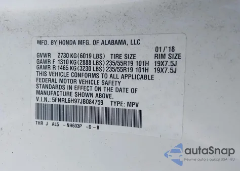 2018 Honda Odyssey Elite from USA, damaged, VIN 5FNRL6H97JB084759